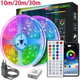Mikenoon Luci a LED per la sincronizzazione della musica della stanza Strisce luminose a LED RGB 10m 20m 30m Nastro flessibile per la decorazione della camera da letto Retroilluminazione TV