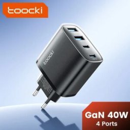 toocki 40W GaN Caricatore USB per telefono 4 porte USB Tipo C Caricatore rapido per iPhone 17 16 15 Pro Max Samsung S25 S24 Xiaomi Huawei
