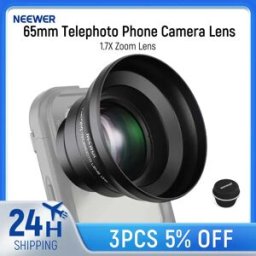 NEEWER HD 65mm Teleobiettivo Obiettivo della fotocamera del telefono con paraluce per custodia per gabbia del telefono, obiettivo zoom 1.7X per iPhone 16 15 S25 S24 Ultra