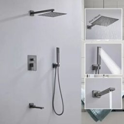 WJNMONE Sistema doccia nascosto grigio Set di rubinetti per doccia a pioggia a scomparsa per bagno cartuccia incorporata ruotare il beccuccio miscelatore per vasca da bagno a pioggia Set completo per vasca da