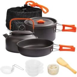 LISM Kit di pentole da campeggio Set da cucina all'aperto Attrezzatura per pentole in alluminio Stoviglie da viaggio Cucina per escursioni Picnic BBQ