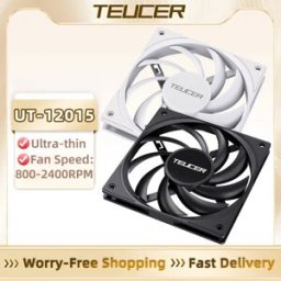 TEUCER UT-12015 Ventola per PC Ventola di raffreddamento ultrasottile da 120 mm Spessore 15 mm Ventola di raffreddamento silenziosa per CPU a 4 pin PWM 800-2400 giri/min