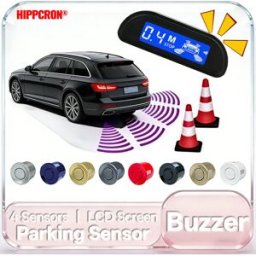 hippcron Kit Sensori di Parcheggio con Display, 4 Sensori da 22mm, Sistema di Monitoraggio Radar di Retromarcia con Retroilluminazione, 8 Colori