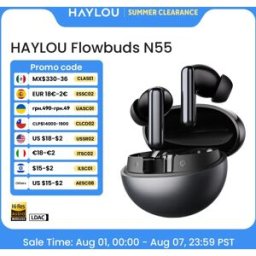 Haylou Auricolari Wireless Flowbuds N55 con ANC Adattivo 54dB, Bluetooth 6.0, Audio Hi-Res LDAC, Chiamate HD con 6 Microfoni, 40 Ore di Riproduzione, IPX5