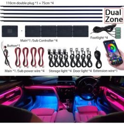 KALADA 18 in 1 Dual Zone Symphony LED Luci ambientali per auto RGB 64 colori Interni Arcobaleno Striscia acrilica Kit di illuminazione per atmosfera al neon App