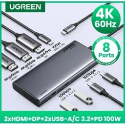 UGREEN Triple Display USB C HUB 10Gbps 4K adattatore HDMI Splitter 8-in-1 con HDMI DP USB3.2 PD 100W Dock per MacBook Pro Air PC