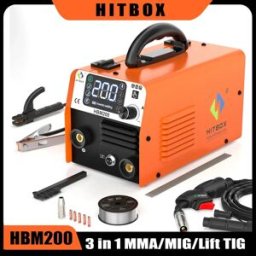 HITBOX Saldatrice MIG semiautomatica HBM200 senza gas 3 in 1 ARC/MIG/Lift TIG, saldatrice inverter portatile per uso domestico con funzione Synergy