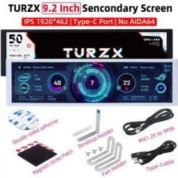 SHCHV TURZX Schermo secondario con telaio tipo C da 9,2 pollici Display IPS 1920 * 462 CPU GPU RAM HDD Monitor meteorologico LCD No AIDA64 USD Display