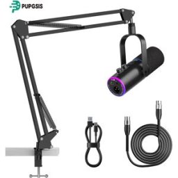 ORTIZAN Kit Microfono Gaming XLR/USB: Microfono Dinamico per PC per Streaming e Podcasting, Pulsante Mute, Effetti Riverbero, Microfono RGB per Computer con Braccio