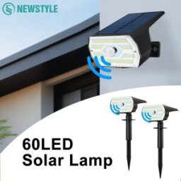 newstyle Luci solari da giardino a LED Luci di sicurezza da 60 LED Sensore di movimento esterno Faretti solari paesaggistici 3 modalità Parete da cortile impermeabile