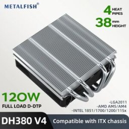 METALFISH DH380 Dispositivo di raffreddamento CPU a basso profilo Altezza 38 mm Radiatore a 4 tubi di calore per piattaforma compatta 1700/1200/115x/AM5 AM4 Mini ITX