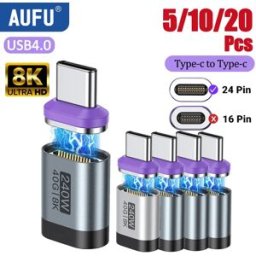 AUFU 5/10/20PCS 240W Adattatore magnetico di tipo C Ricarica rapida Connettore USB4 40Gbps 8K60Hz per Thunderbolt 4 3 iPhone 17 16 MacBook