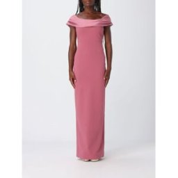 Solace London Abito da sera lungo Adele in raso con spalle scoperte e scollo drappeggiato Rosa Taglia 12