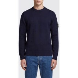 Stone Island Maglia girocollo in lana vergine con patch logo Compass Blue Navy Taglia L