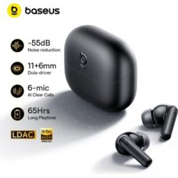BASEUS Auricolari Wireless Bass EP10 con ANC Adattivo, Bluetooth 6.0, Audio Hi-Res, 6 Microfoni, 65 Ore di Autonomia, IP55