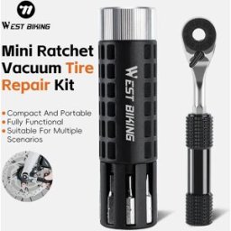 West Biking Mini Kit Riparazione Pneumatici a Ratchet, Set Attrezzi Riparazione Bici, Forcella Ago Riparazione Pneumatici a Ratchet, 5 Strisce di Gomma