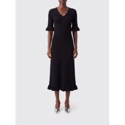 Jil Sander Abito midi in maglia in misto cotone con scollo a V e rouches Nero Taglia 42