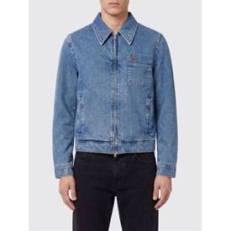 Ami Paris Giacca-camicia in denim di cotone con logo ricamato Blue Taglia M