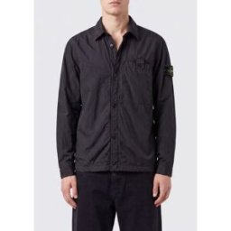 Stone Island Giacca camicia Crinkle Reps NY in nylon riciclato con logo Nero Taglia XL