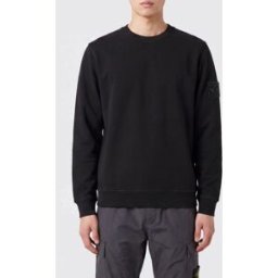Stone Island Felpa girocollo in jersey di cotone con patch logo Compass Nero Taglia XL