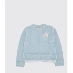 Moncler Maglia girocollo da bambino in lana vergine bouclé con patch logo Blue Taglia 12
