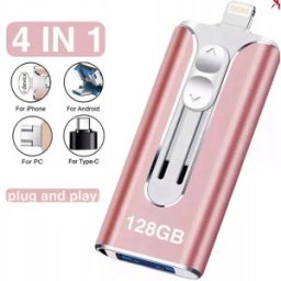 NONE Chiavetta USB 3.0 ad Alta Velocità, Memoria Esterna da 128GB per iPhone, Type-C, Android e PC, Unità Flash per Trasferimento Foto