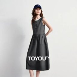 Toyouth Abito da donna grigio scuro senza maniche, nuovo modello estivo 2026, due pezzi con blocco di colore, colletto e vita alta