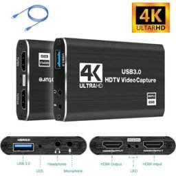 NONE Scheda di acquisizione video 4K HDMI-compatibile a USB 3.0 1080P@60Hz con Loop-Out per PS5, PC, streaming live di giochi, telecamere e trasmissioni OBS