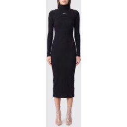 Off-White Abito midi a tubino in maglia di cotone con collo a dolcevita Nero Taglia 44