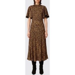 Twinset Abito midi in viscosa a fantasia floreale con maniche corte Marrone Taglia 42