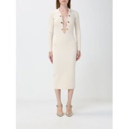 Elisabetta Franchi Abito midi a tubino in maglia di jersey con scollo a V Burro Taglia 46