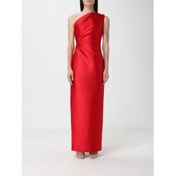 Solace London Abito da sera lungo monospalla in raso con spacco posteriore Rosso Taglia 10