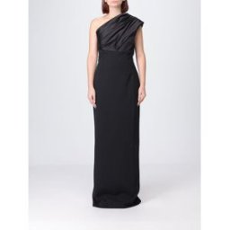 Solace London Abito da sera lungo monospalla in raso con spacco posteriore Nero Taglia 14