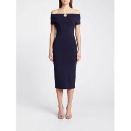 Alberta Ferretti Abito midi a tubino con spalle scoperte e spacco posteriore Nero Taglia 44
