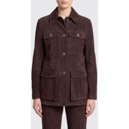 Semicouture Giacca-camicia corta in pelle scamosciata con tasche a toppa Marrone Taglia 40