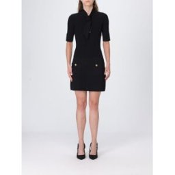 Elisabetta Franchi Mini abito in maglia con colletto a fusciacca e tasche Nero Taglia 44