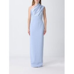 Solace London Abito da sera lungo monospalla in raso con spacco posteriore Blue Taglia 12