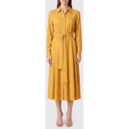 Pinko Abito chemisier midi in viscosa con stampa floreale e cintura Giallo Taglia 44