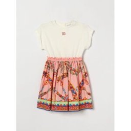 Dolce&Gabbana Abito corto da bambina in cotone con stampa Carretto siciliano Rosa Taglia 6