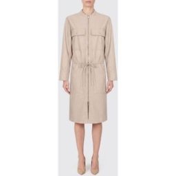Pinko Abito chemisier midi in pelle sintetica con zip e coulisse in vita Grigio Taglia 42