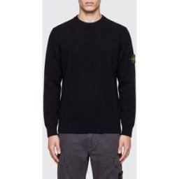 Stone Island Maglia girocollo in lana vergine con patch logo Compass Nero Taglia L