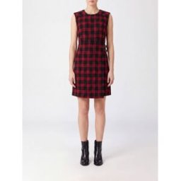Pinko Mini abito Amaranda a portafoglio in misto lana con motivo tartan Nero Taglia 44
