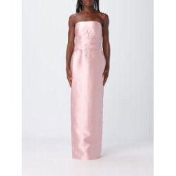 Solace London Abito da sera lungo in raso con spalle scoperte e spacco Rosa Taglia 8