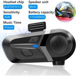 NONE Auricolare per casco Bluetooth 5.3 Kit telefonico per chiamate in vivavoce wireless Auricolare impermeabile per moto Lettore musicale Altoparlante Moto