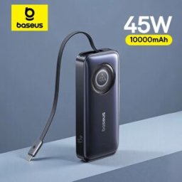 BASEUS Power Bank 45W 10000mAh Ricarica Rapida con Cavo Type-C Retrattile Integrato per Laptop iPhone 17 16 15 Pro Max Samsung