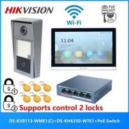 HIKVISION KIT videocitofono POE multilingue originale , include DS-KV8113-WME1(C) e DS-KH6350-WTE1 e switch PoE