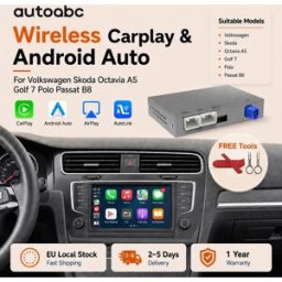 AUTOABC Interfaccia Decoder Wireless Carplay per VW Golf 7 MK7 Gti MK3 Polo Seat Skoda Passat B8 con MIB MIB2, Mirror Link, Telecamera, BT, GPS, Interfaccia Android Auto