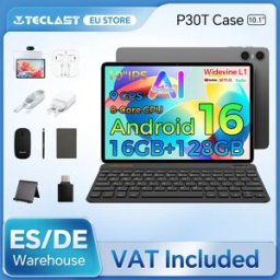 Teclast P30T Set Tablet Android 10.1" con CPU Unisoc 8-core Gemini AI, 16GB RAM (3GB+13GB Espandibili), 128GB ROM, Batteria 6000mAh, Tastiera/Custodia/Mouse/Stilo/Auricolari/Supporto