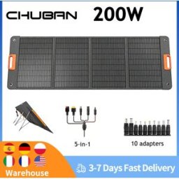 CHUBAN Pannelli Solari Pieghevoli da 200W, Kit Completo di Pannelli Solari Portatili da 100W per Ricarica, Ideali per Turismo e Campeggio all'Aperto, Stazione di Alimentazione