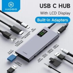 Hagibis Hub USB C con display LCD Adattatore multiporta tipo C 4K Compatibile con HDMI 100W PD Gigabit Ethernet per MacBook Pro iPad HP